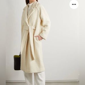 Ganni Cream Teddy wool belted coat Jacket size small US 4